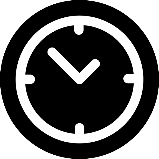 Clock icon with white outline on a black background