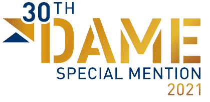 30th Dame Special Mention 2021 logo with gold text on a green background