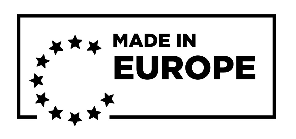 Logo with 'Made in Europe' text and stars on a white background