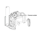 Technical drawing of a transom anode with labeled parts on a white background