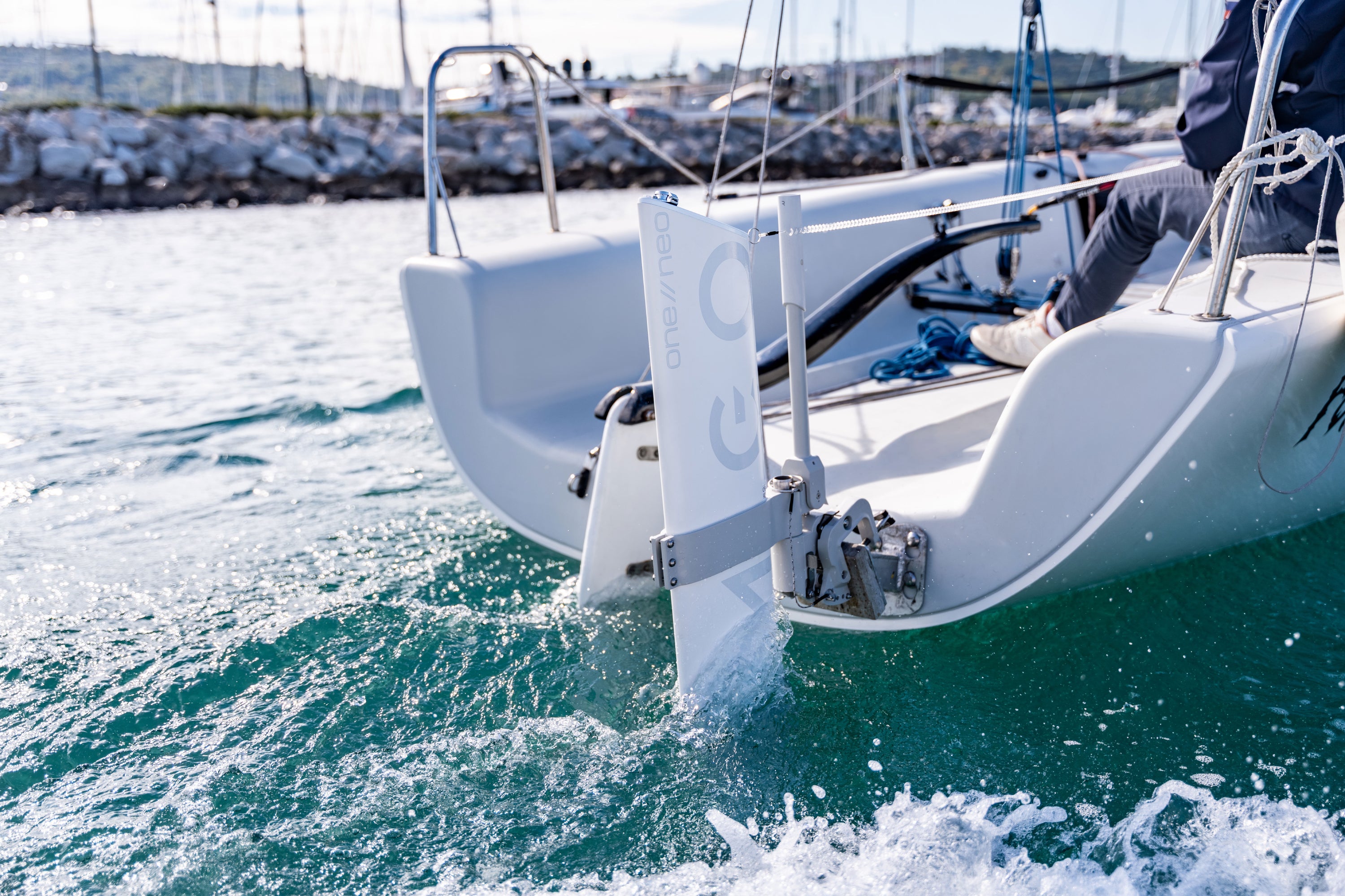 Sailboat on the water with a person on board